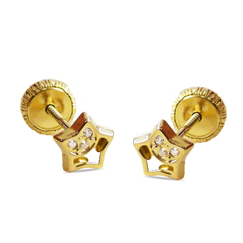 Pendientes brillo circonitas estrella calada 5'5mm. oro 18k