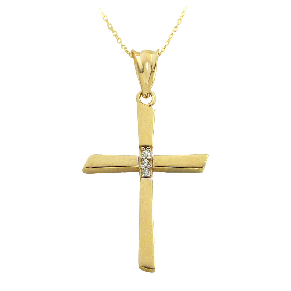 Colgante cruz piedras con cadena oro 18k