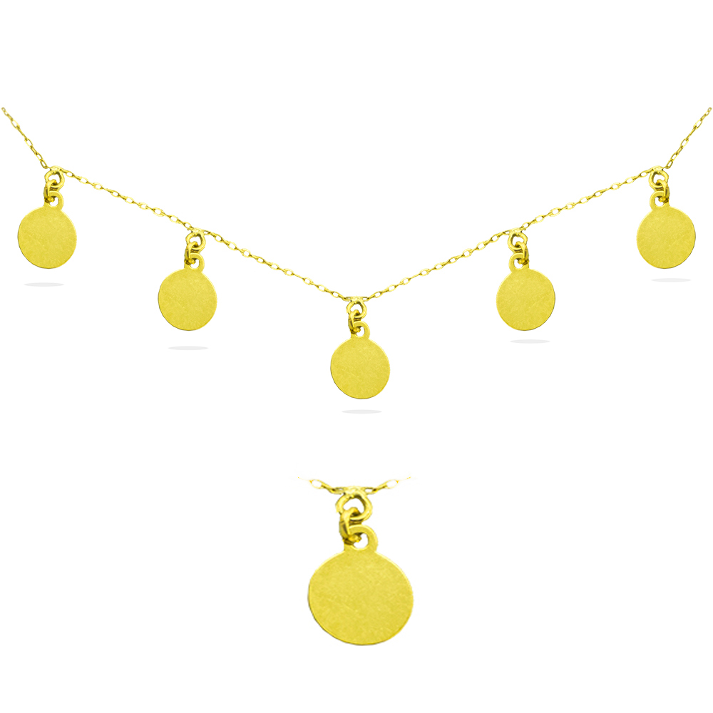 Gargantilla 5 monedas lisas brillo oro 18k