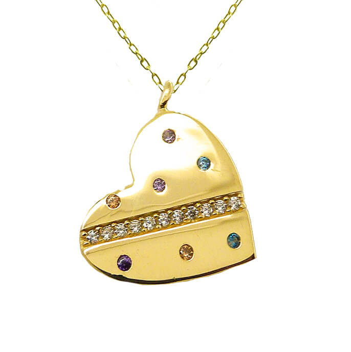 Gargantilla corazón brillo piedras de colores oro 18k