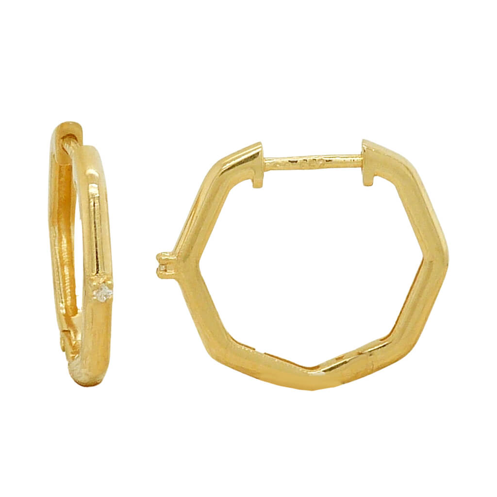 Pendientes aro hexagonal 13mm. con circonitas oro 18k