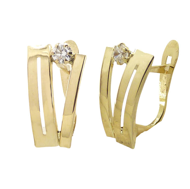Pendientes bandas brillo con circonitas oro 18k