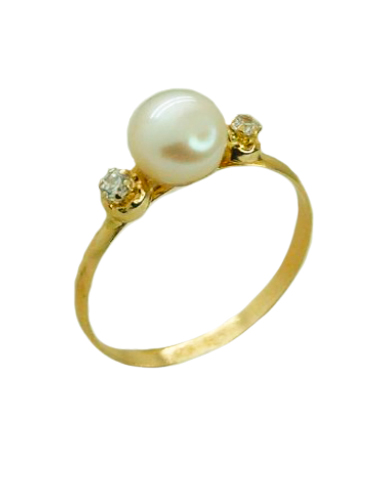 Anillo comunión perla natural y circonitas oro 18k