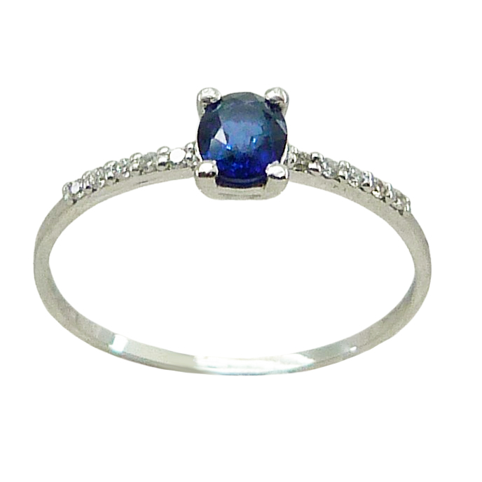 Sortija zafiro oval 4 garras y diamantes oro blanco 18k