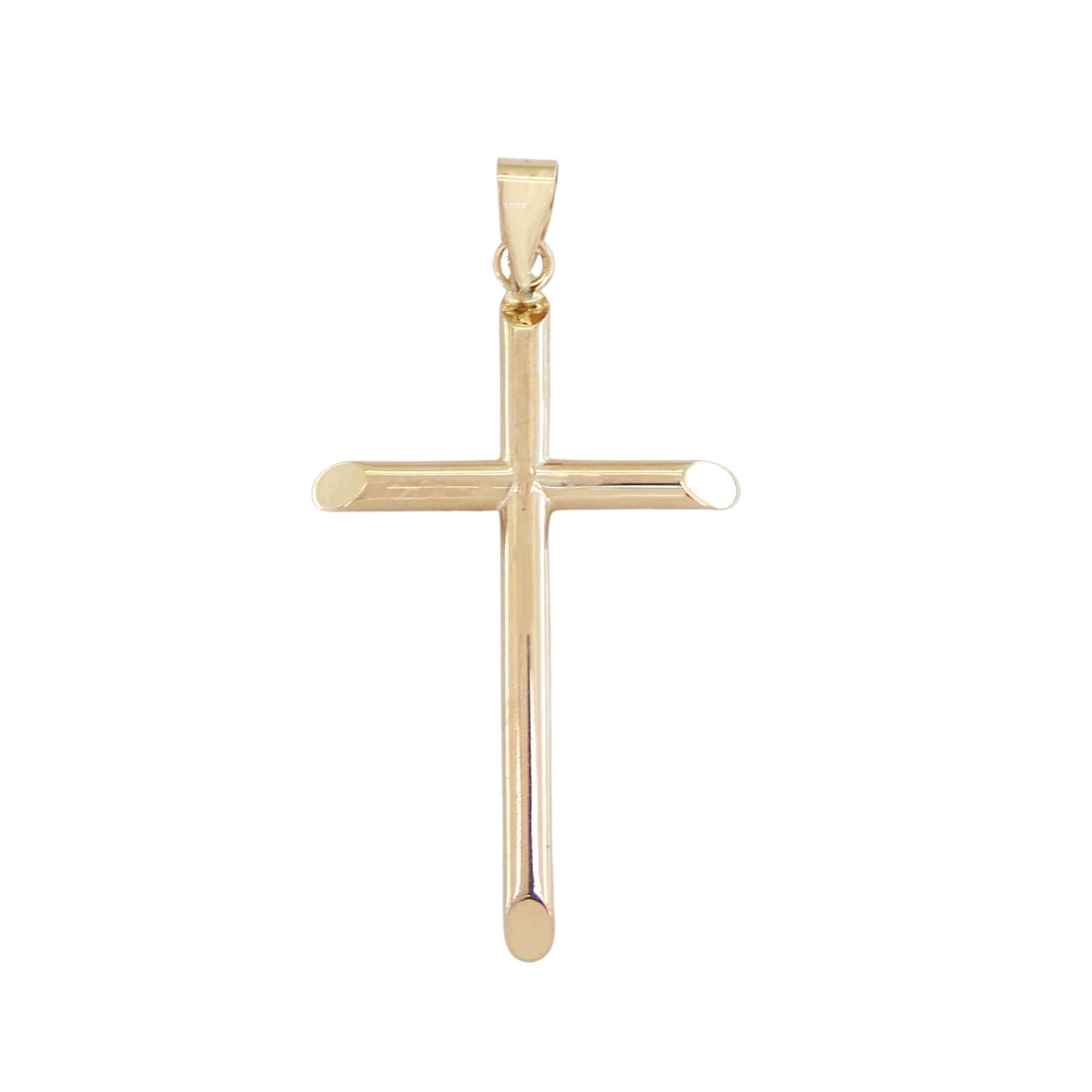 Cruz de tubo sin cristo brillo espejo lisa oro 18k