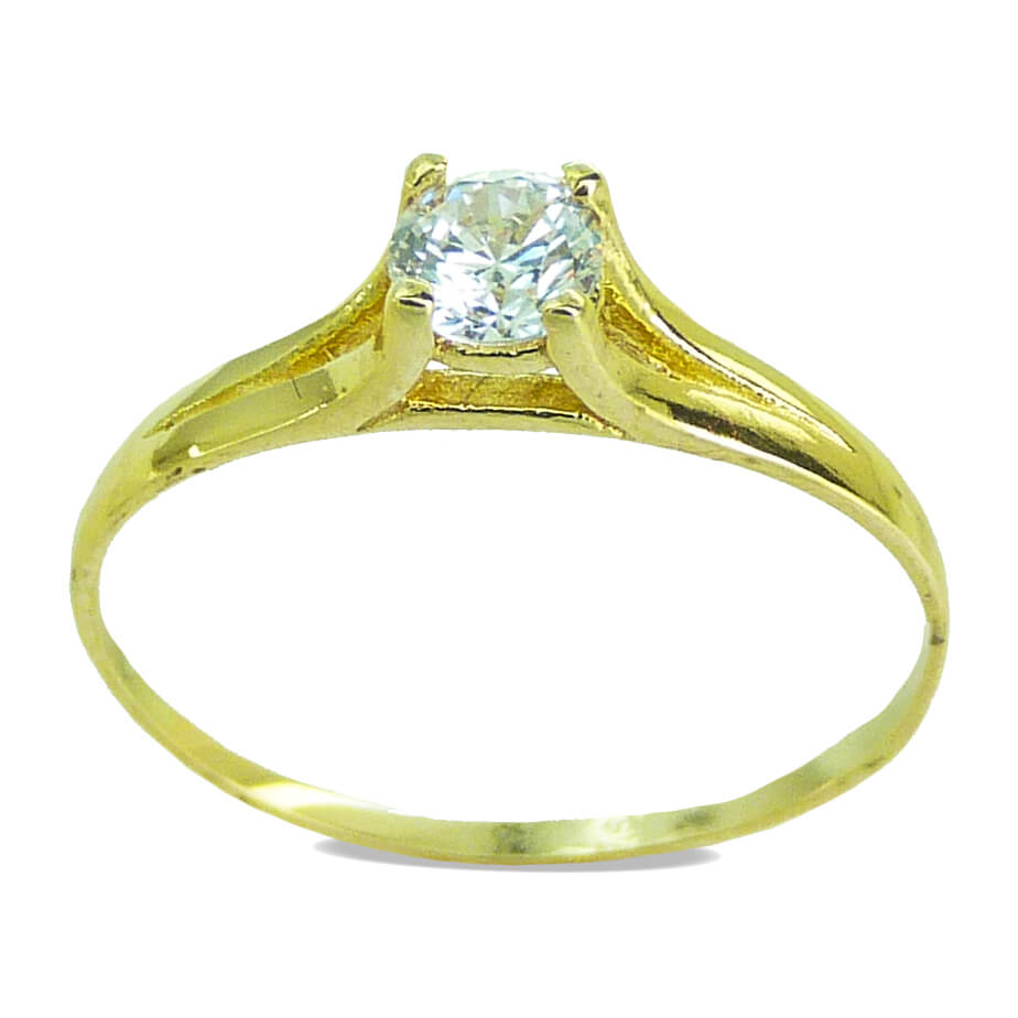 Solitario brillo con circonita con cuatro garras oro 18k