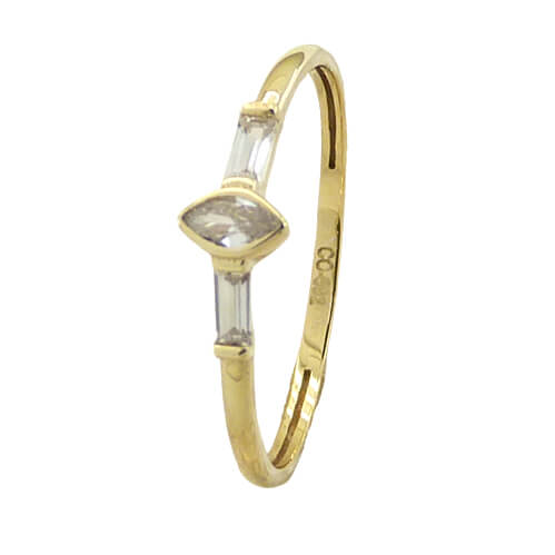 Anillo circonitas talla baguett y central rombo oro 18k