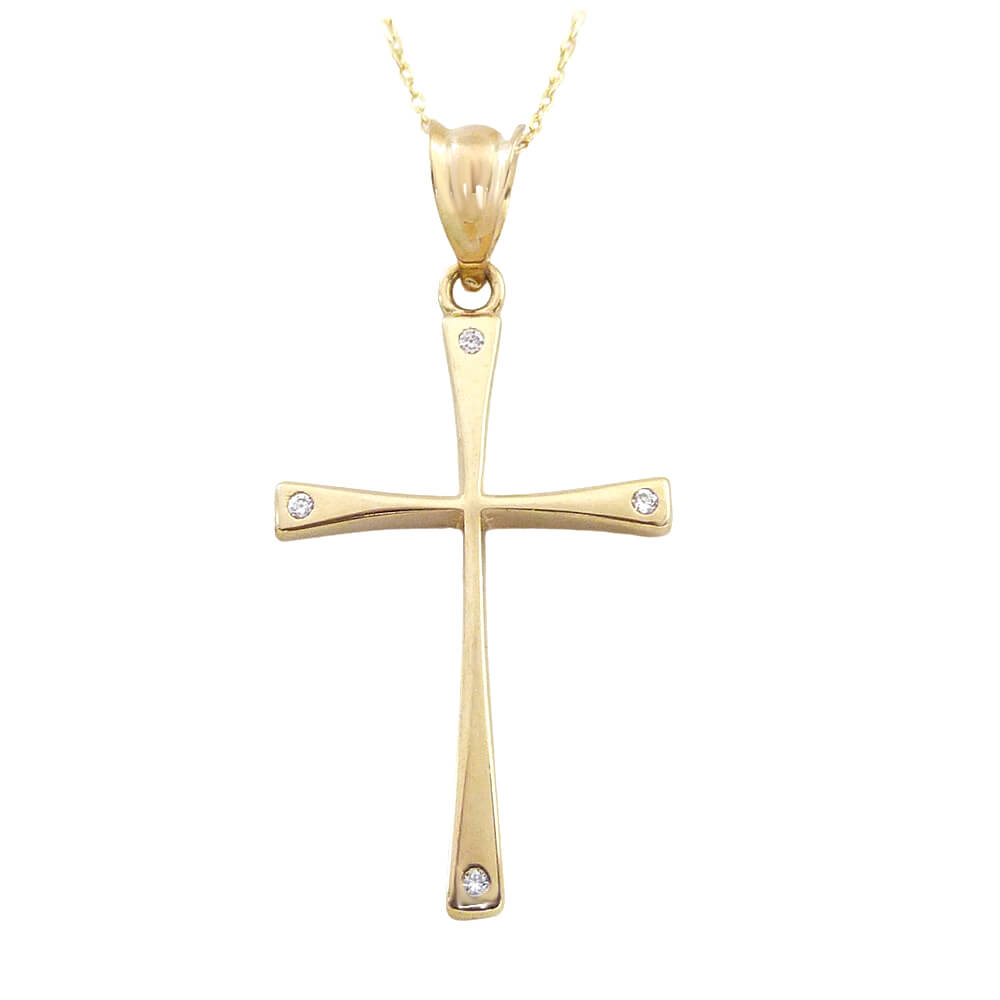 Gargantilla cruz lisa piedras oro 18k