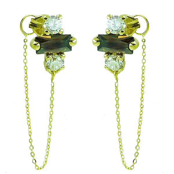 Pendientes con circonitas y cadena al cierre oro 18k