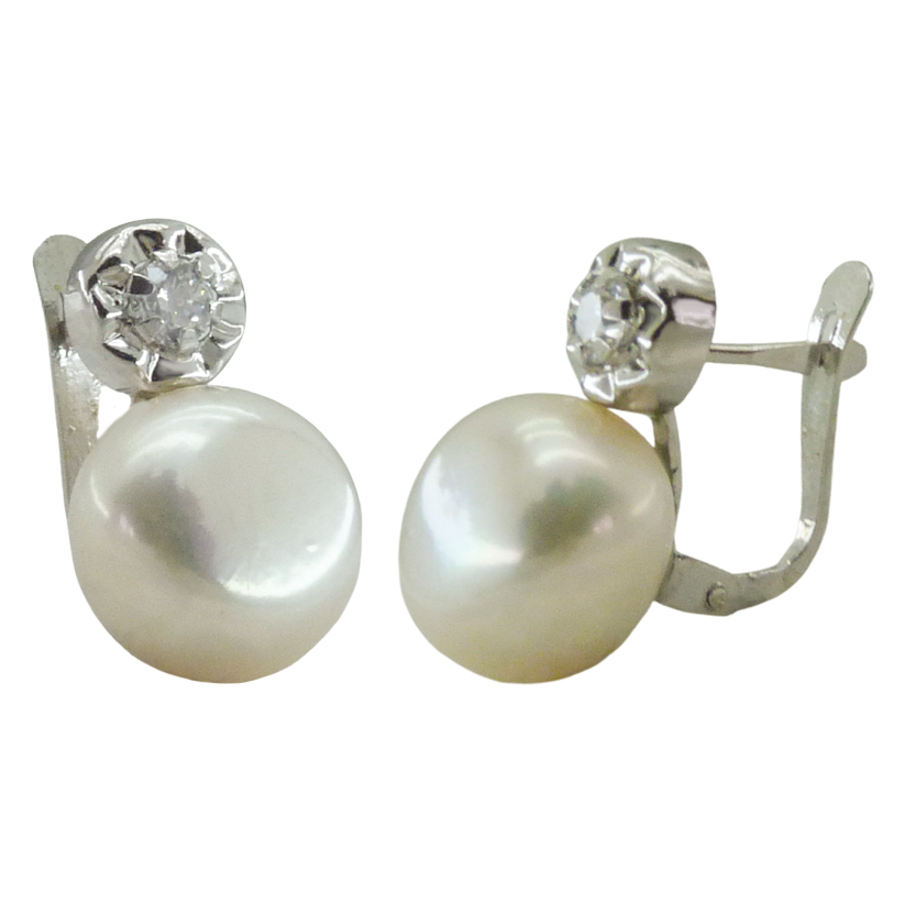 Pendientes comunion solista con perlas de 10/10'5mm. oro blanco 18k