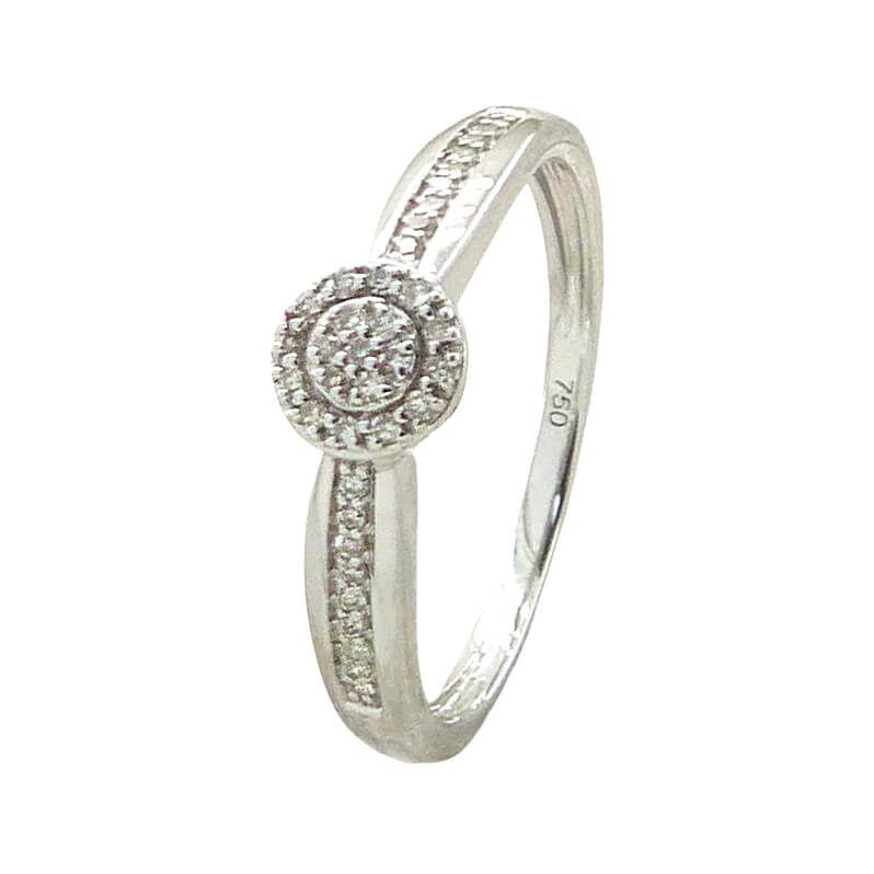 Anillo princesa 19 diamantes oro blanco 18k