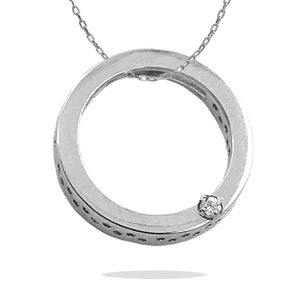 Gargantilla aro calado brillo y circonita oro blanco 18k