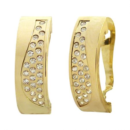 Pendientes medio aro bicolor y circonitas oro 18k