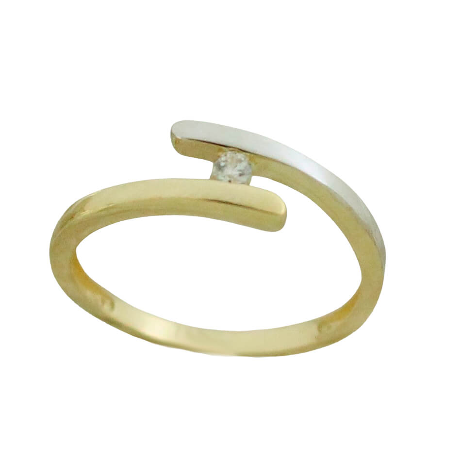 Solitario bicolor con circonita oro 18k