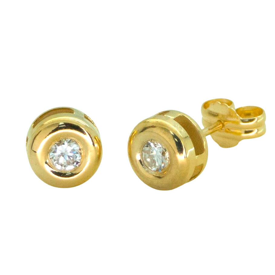 Pendientes chatón brillo liso diamante oro 18k