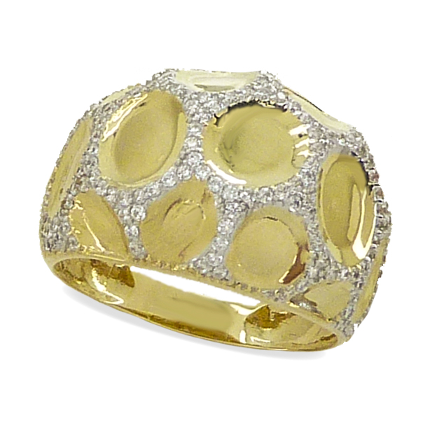 Anillo bicolor con circulos y circonitas oro 18k