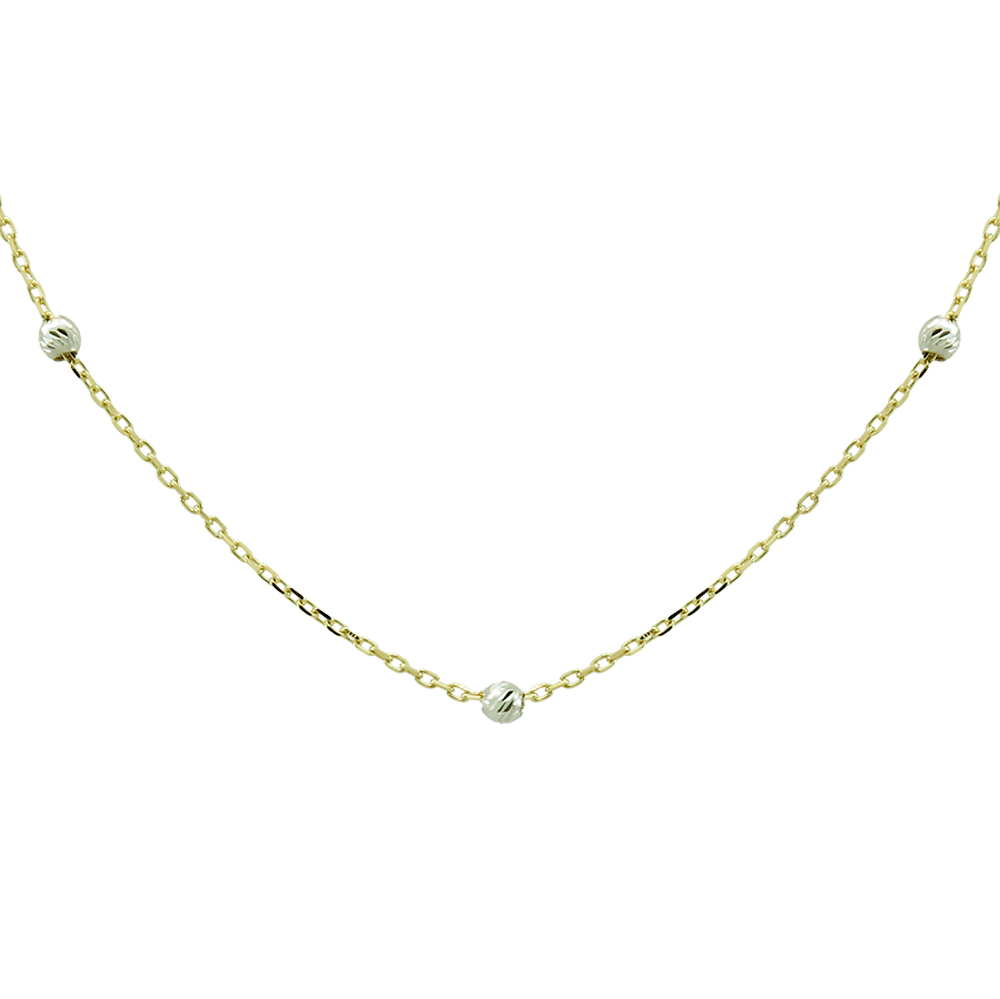 Gargantilla bicolor eslabón fino y bolas oro blanco 18k
