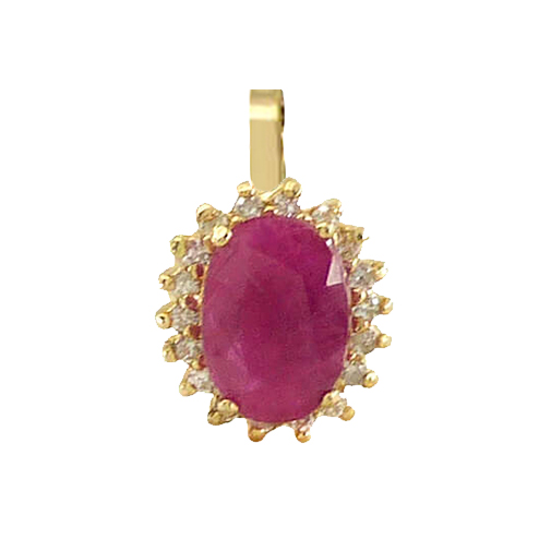 Colgante rubí oval y diamantes oro 18k