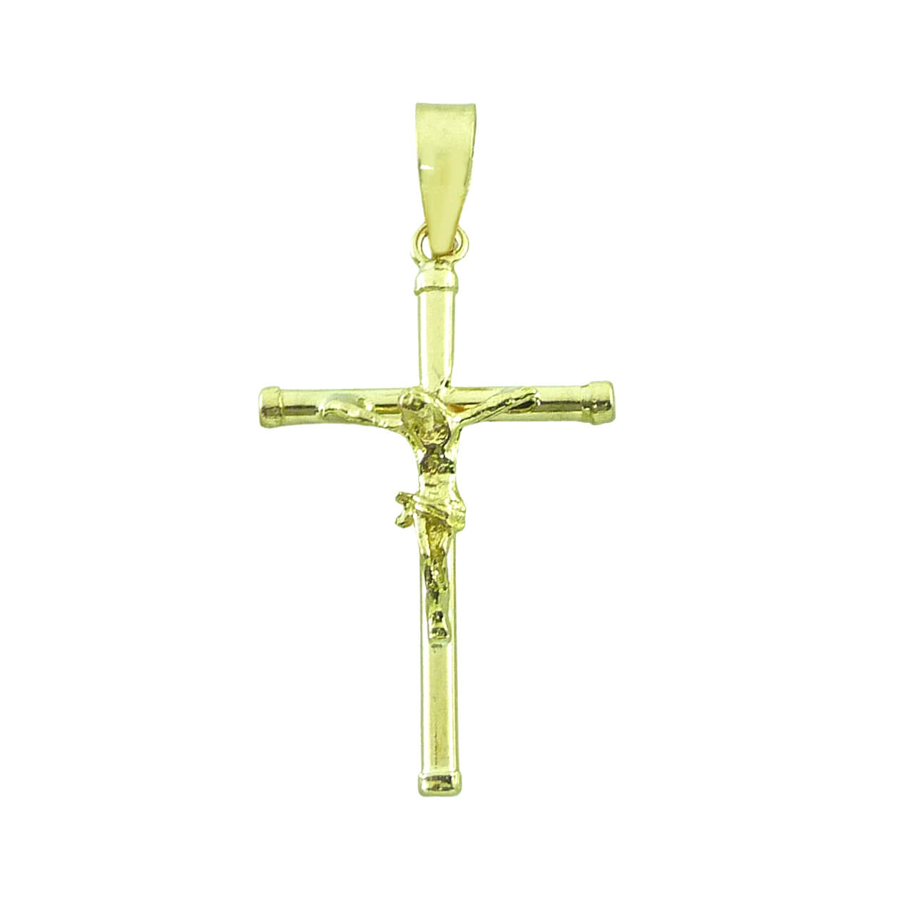 Colgante cruz de tubo con cristo oro 18k