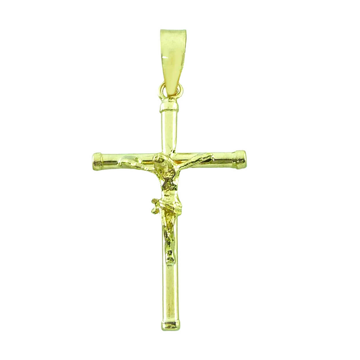 Colgante cruz de tubo con cristo 25x13x1'5mm oro amarillo de 18k