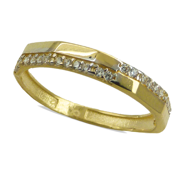 Anillo fino liso brillo con circonitas oro 18k