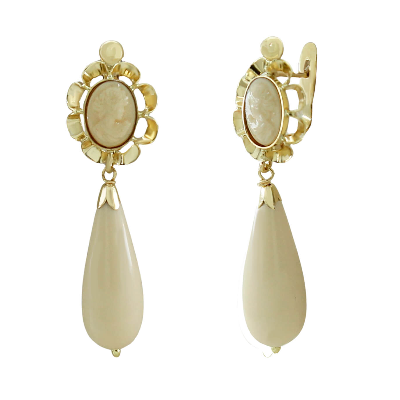 Pendientes arquillo camafeo color marfil oro 18k