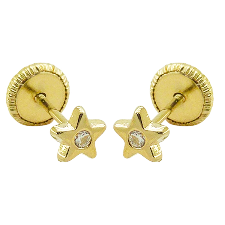 Pendientes estrella brillo con circonita 4mm. oro 18k