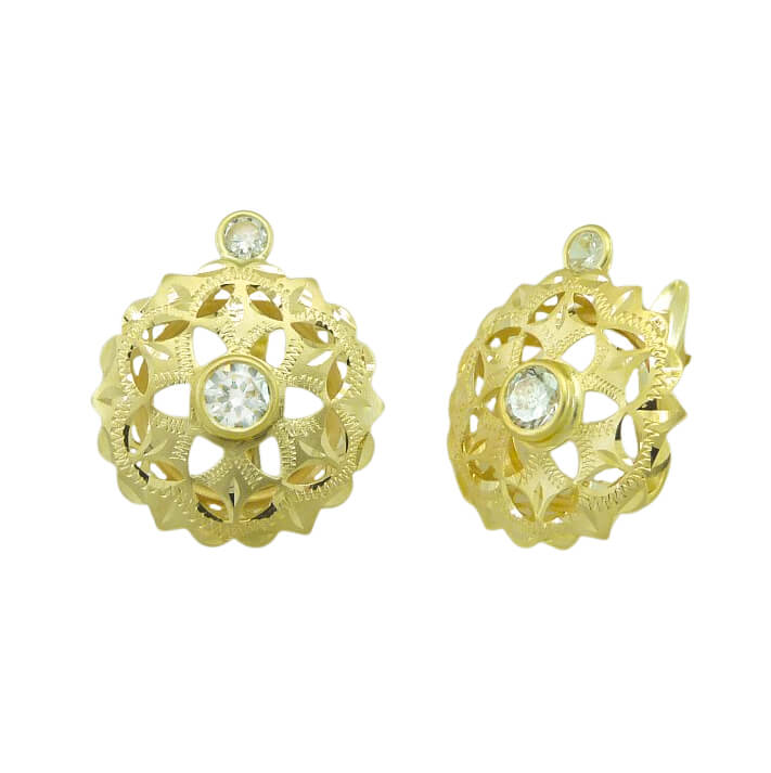 Pendientes modelo cubana pequeña circonitas 12mm. oro 18k