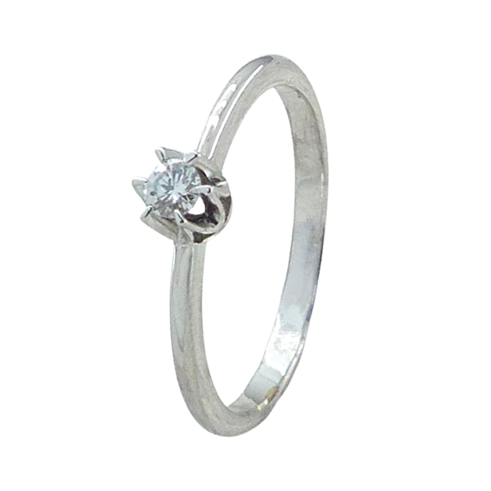 Anillo solitario 6 garras brillo con diamante oro blanco 18k