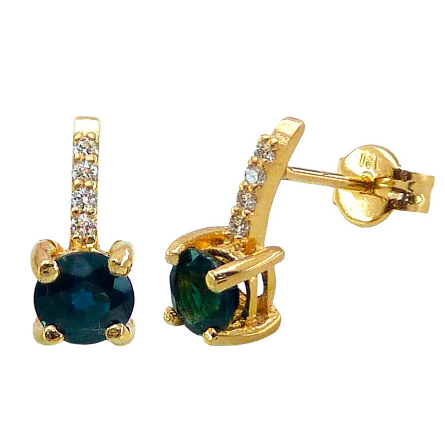 Pendientes zafiro redondo y diamantes oro 18k