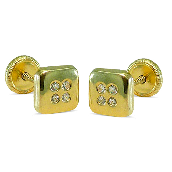 Pendientes cuadrados lisos brillo circonitas 5'5mm. oro 18k