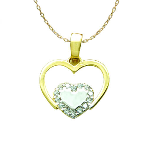 Gargantilla corazón doble bicolor con circonitas oro 18k