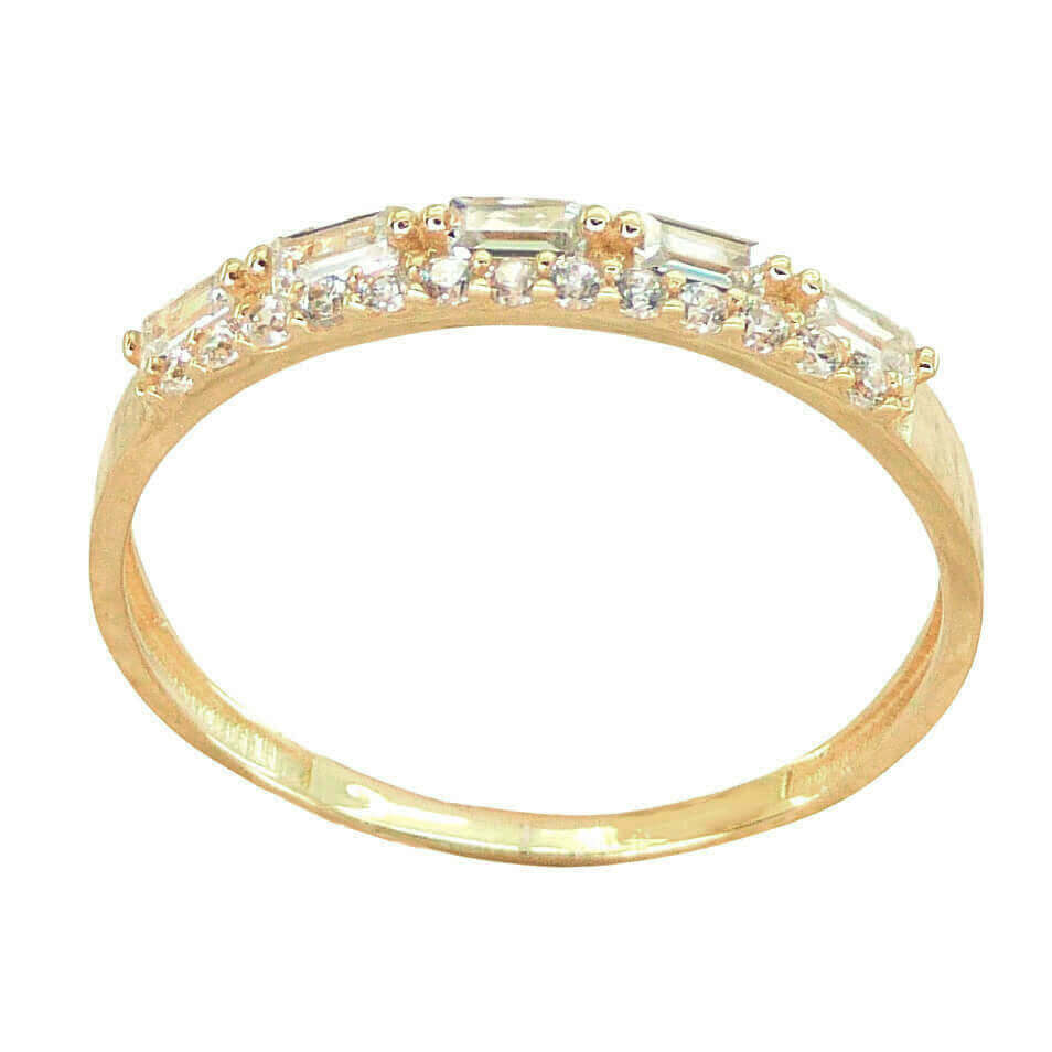 Anillo circonitas baguette y redondas oro 18k