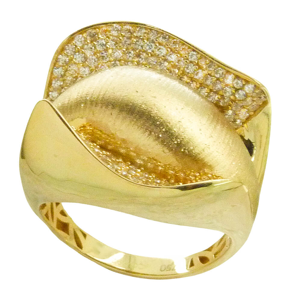 Anillo ancho circonitas con el centro satinado oro 18k