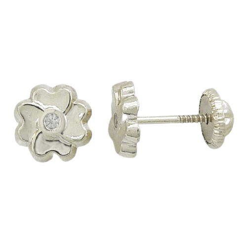 Pendientes con forma de flor con circonita oro blanco 18k