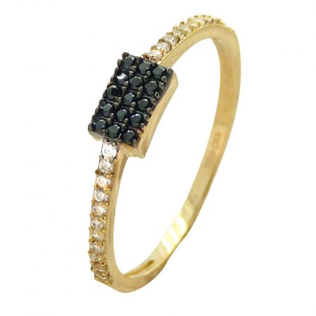 Anillo rectángulo circonitas blancas y negras oro 18k