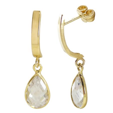 Pendientes banda brillo circonita lagrima oro 18k