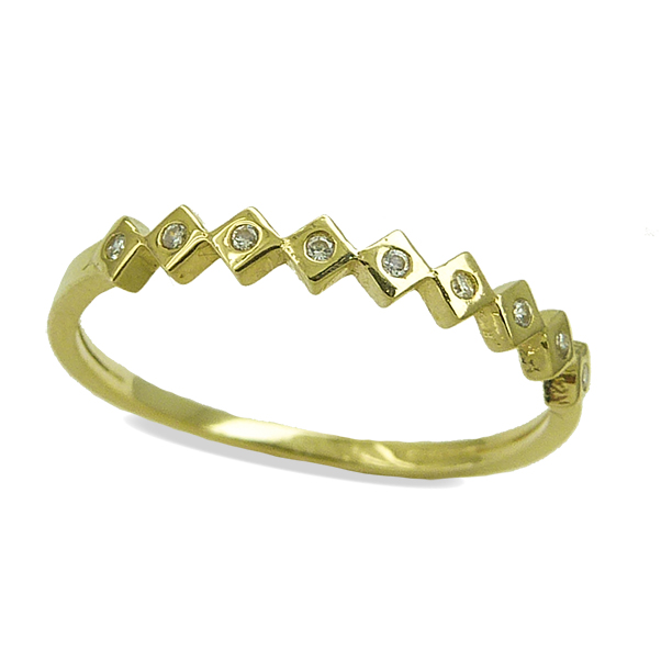 Anillo brillo espejo con rombos y circonitas oro 18k