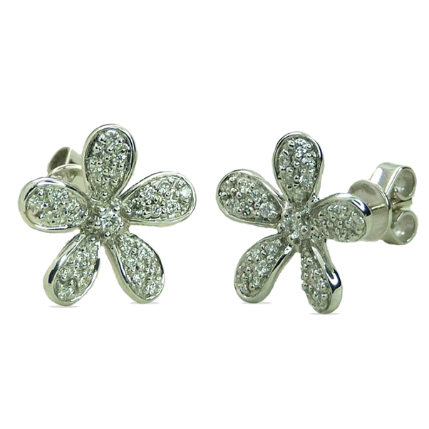 Pendientes flor con brillantes en oro blanco de 18k