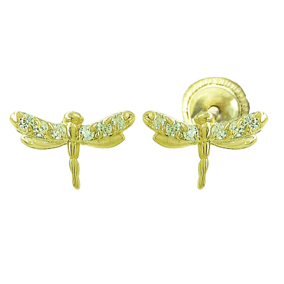Pendientes libélulas con circonitas oro 18k
