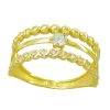 Anillo tres bandas bolas y circonitas oro 18k