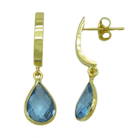 Pendientes banda brillo aguamarina lagrima oro 18k