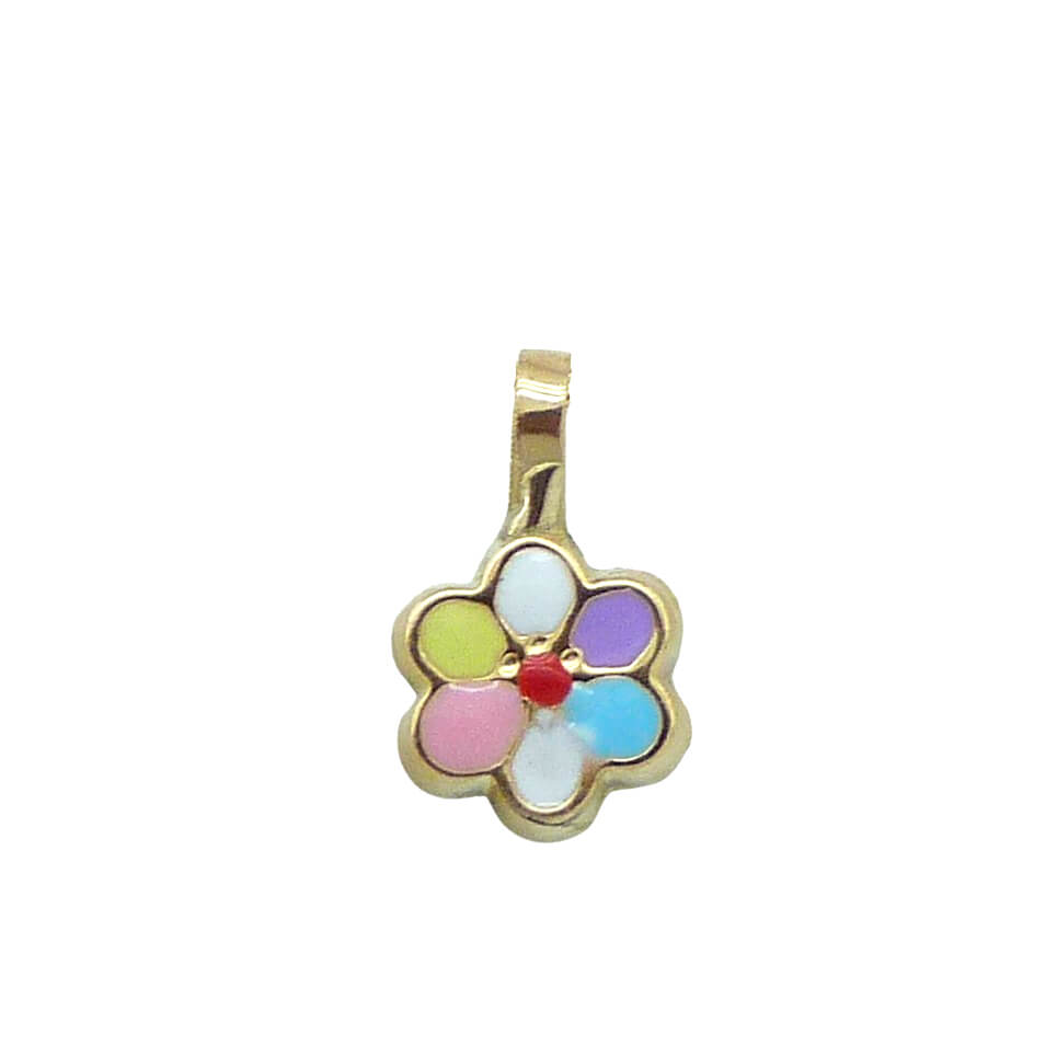 Colgante flor esmaltada colores oro 18k