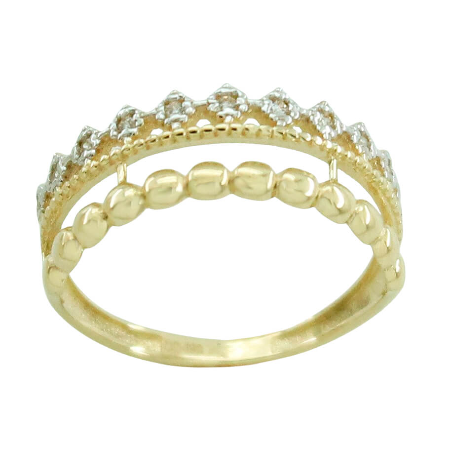 Sortija bolas y circonitas 2 cuerpos oro 18k