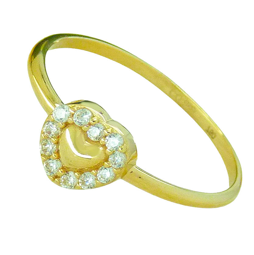 Anillo centro corazón con circonitas oro 18k
