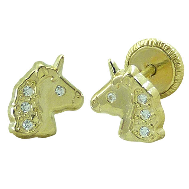 Pendientes unicornio circonitas brillo oro 18k