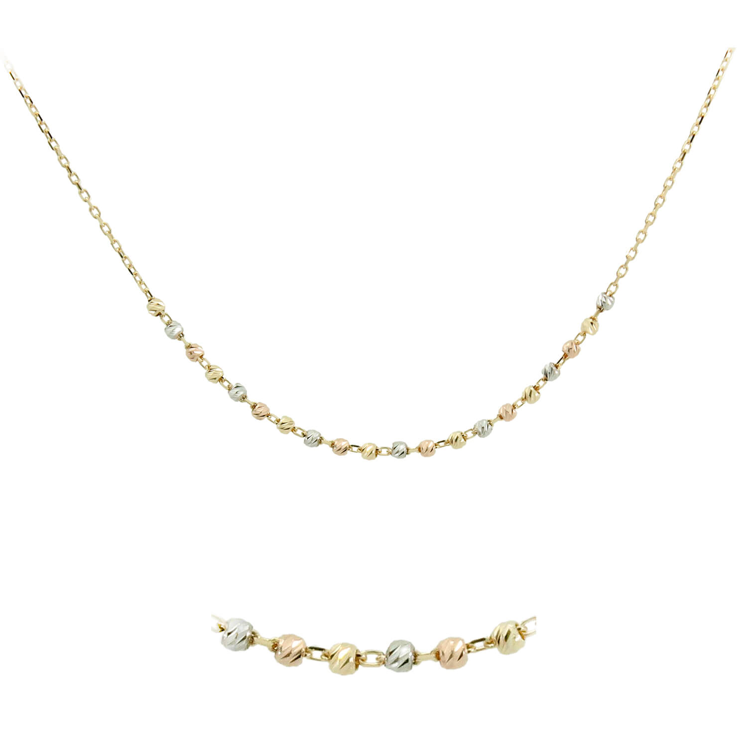 Gargantilla bolas tricolor cadena oro 18k