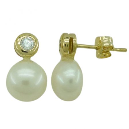Pendientes chatón 2'5mm con perla de 7/7'5mm. oro 18k