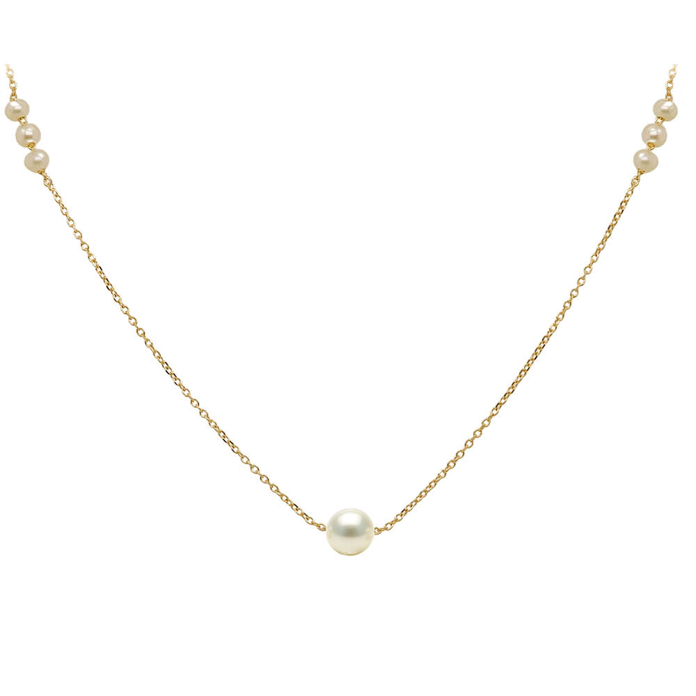 Gargantilla con 6 perlas naturales y perla central oro 18k