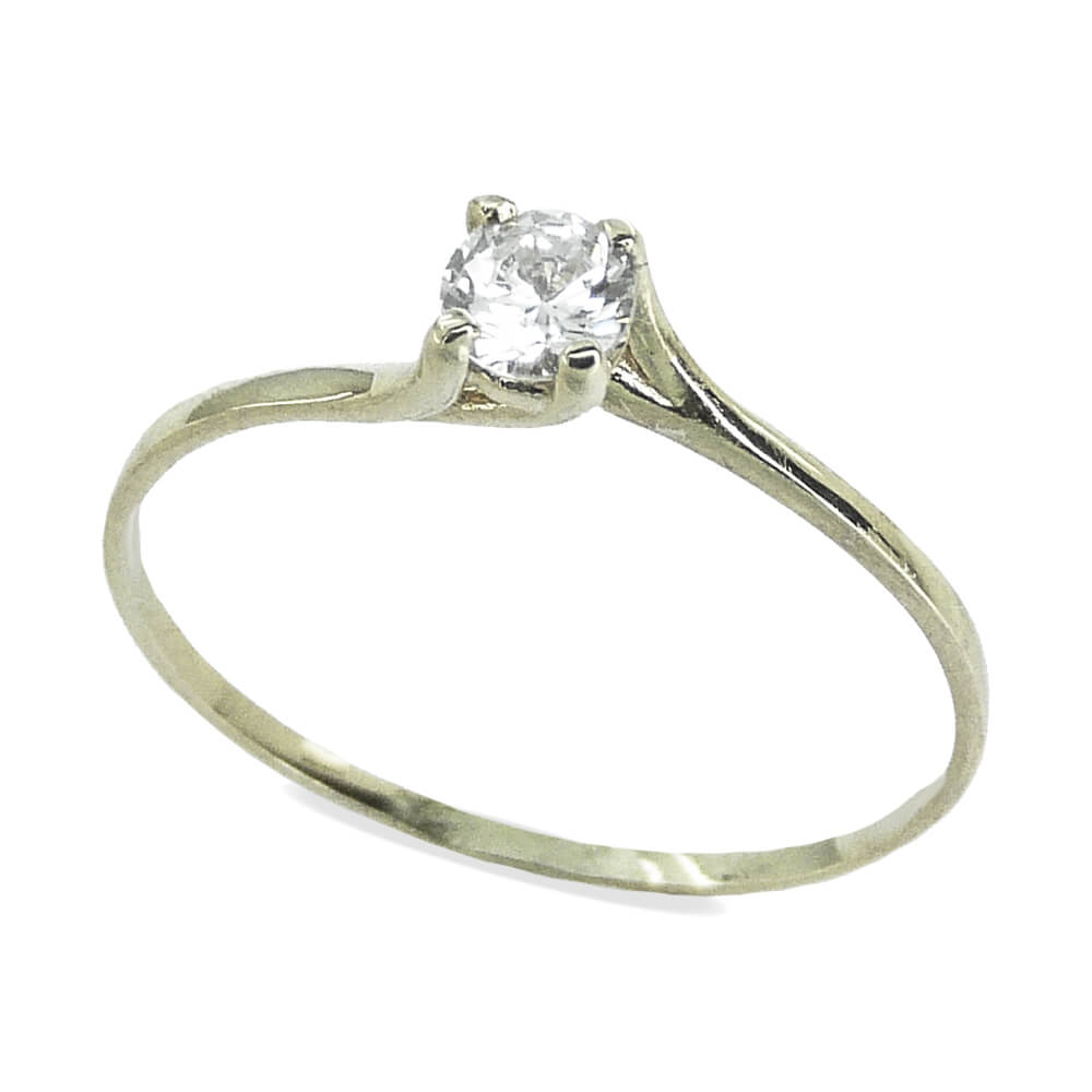 Anillo solitario fino brillo con circonita oro blanco 18k